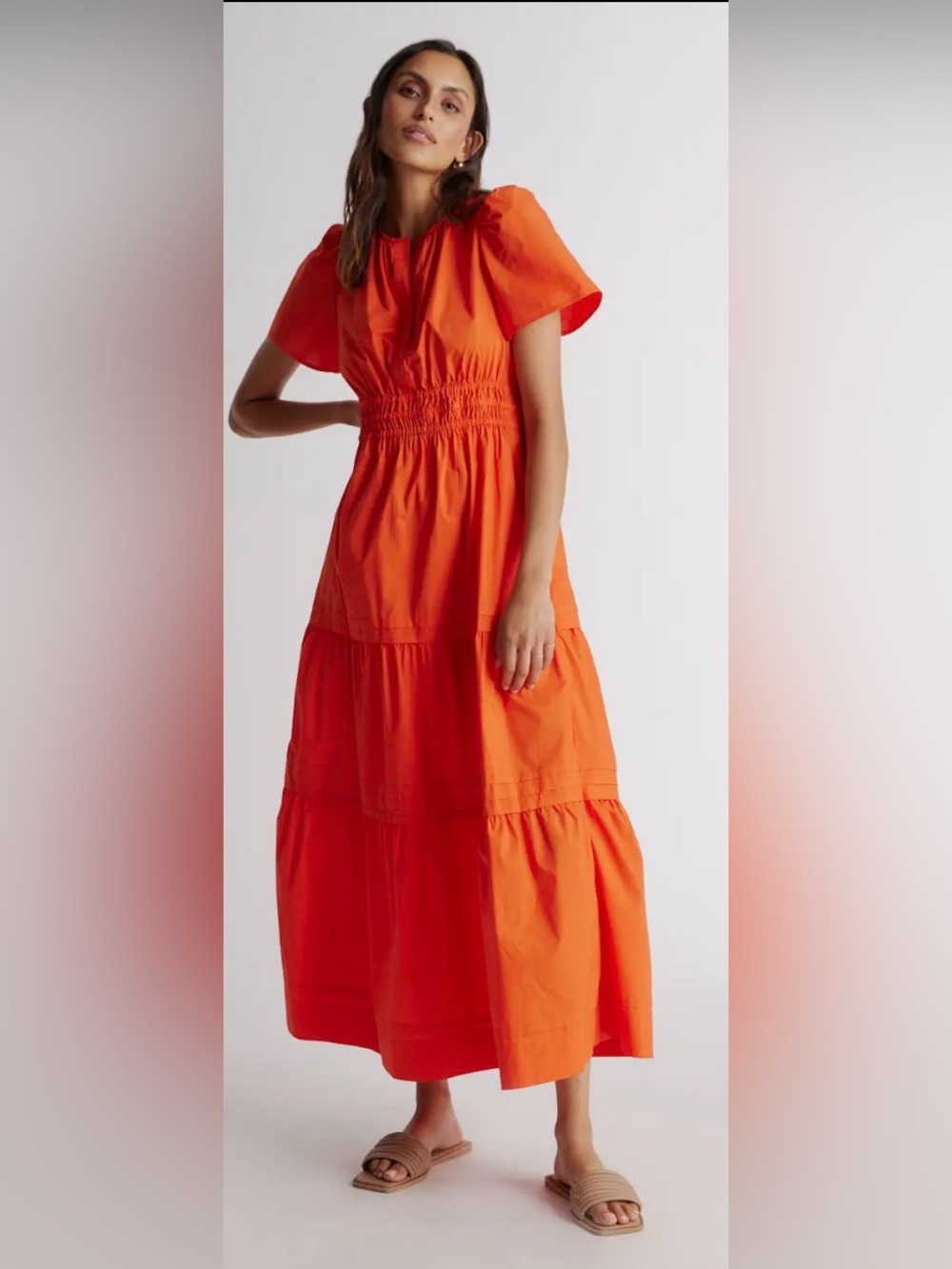 Quince Bright Orange Tiered Maxi Dress-Skirt